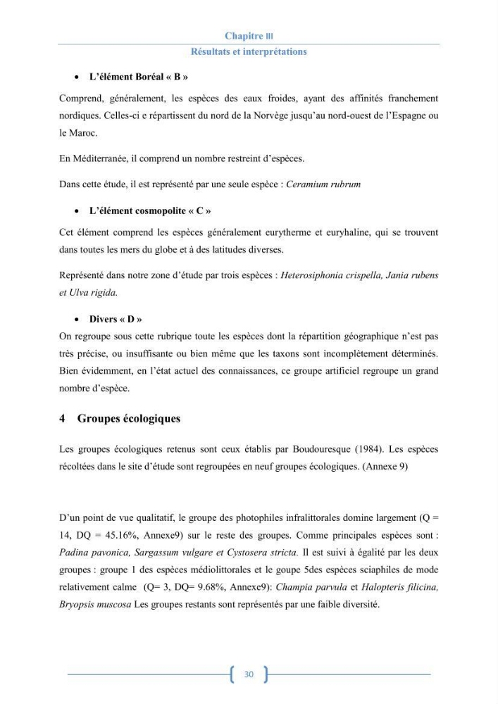 Bioécologie des macroalgues au niveau de Sidi Fredj (w. Alger)