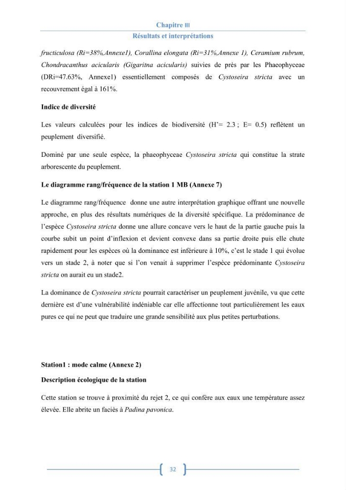 Bioécologie des macroalgues au niveau de Sidi Fredj (w. Alger)