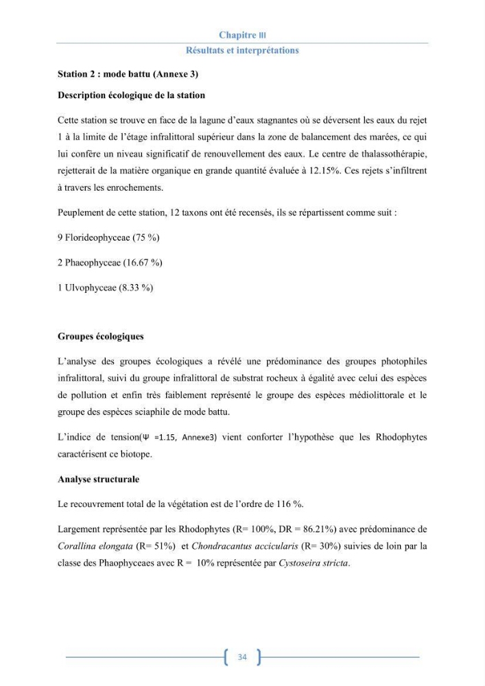 Bioécologie des macroalgues au niveau de Sidi Fredj (w. Alger)