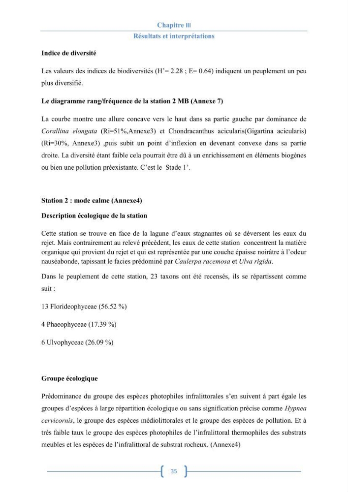 Bioécologie des macroalgues au niveau de Sidi Fredj (w. Alger)