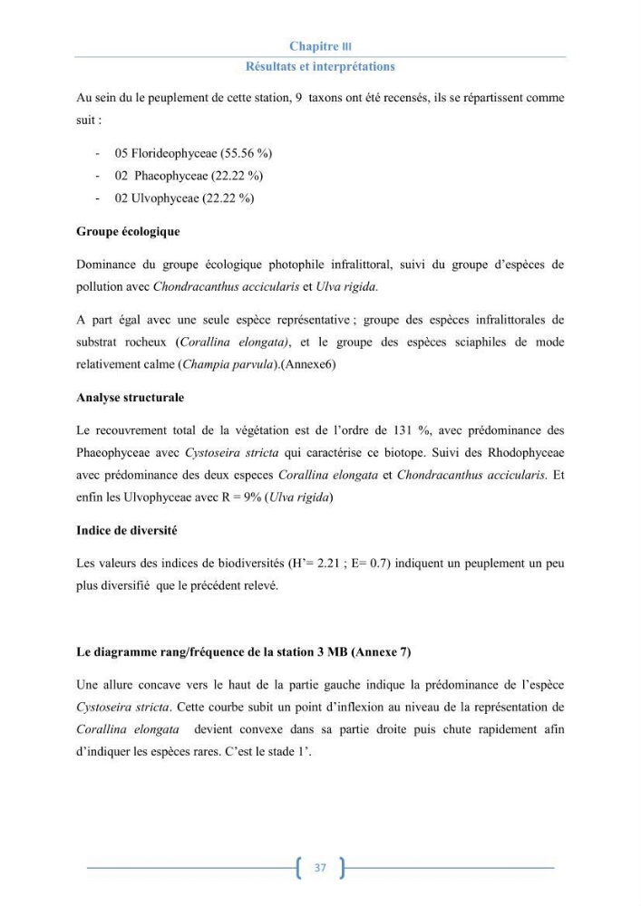 Bioécologie des macroalgues au niveau de Sidi Fredj (w. Alger)