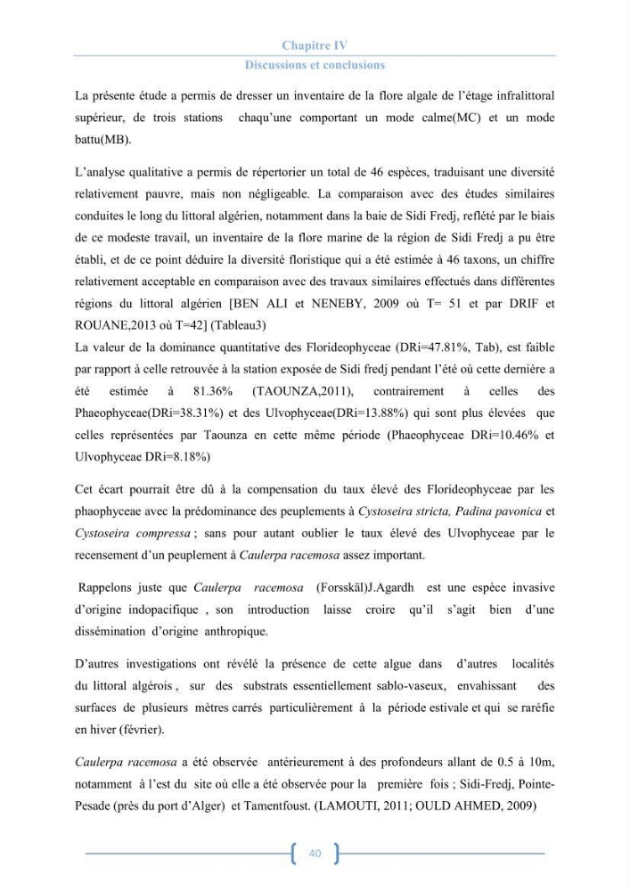 Bioécologie des macroalgues au niveau de Sidi Fredj (w. Alger)