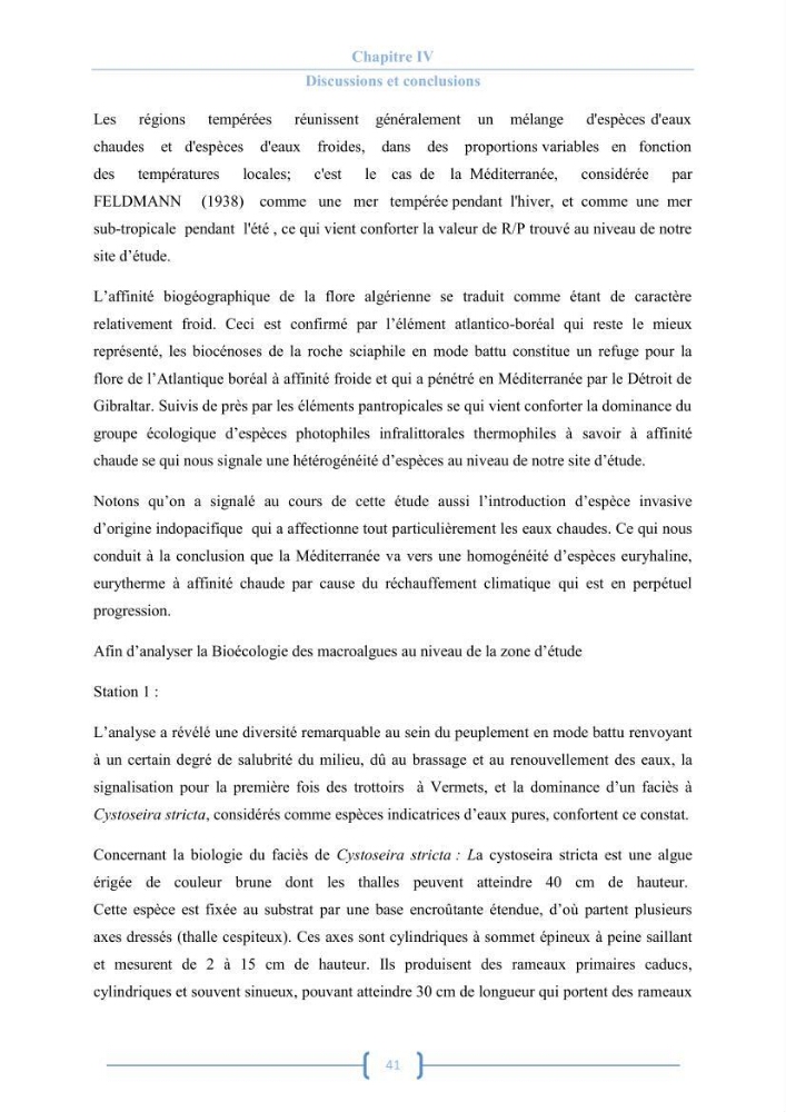 Bioécologie des macroalgues au niveau de Sidi Fredj (w. Alger)