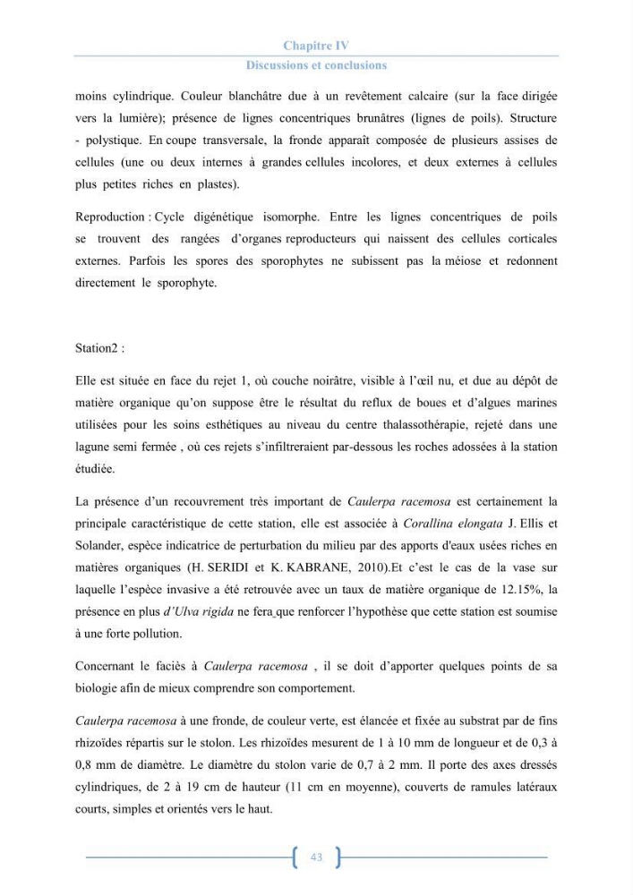Bioécologie des macroalgues au niveau de Sidi Fredj (w. Alger)