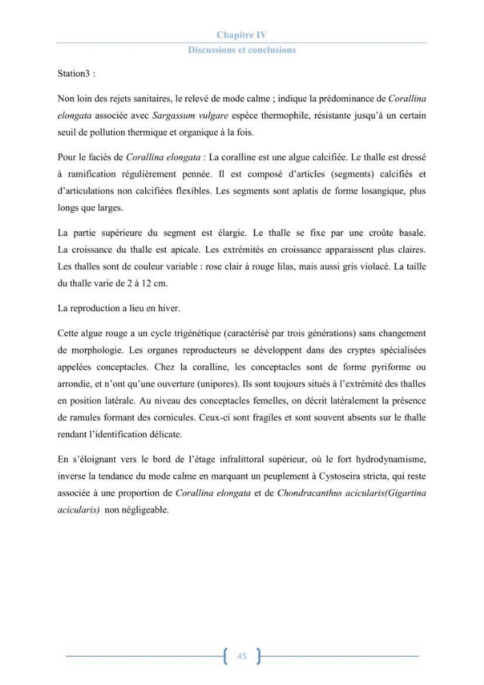 Bioécologie des macroalgues au niveau de Sidi Fredj (w. Alger)