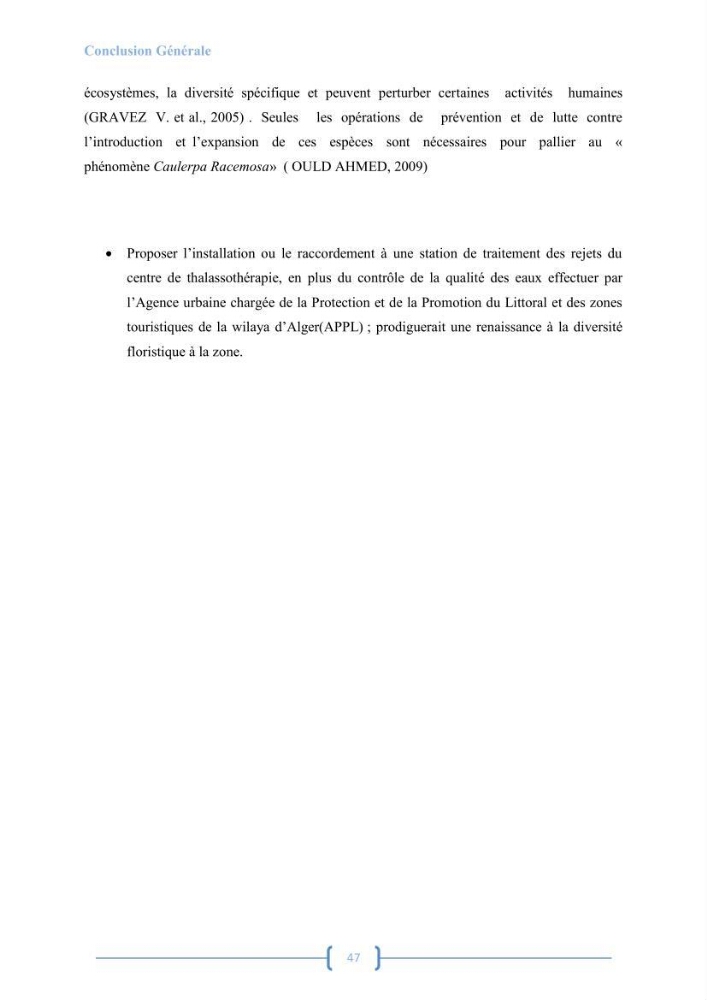 Bioécologie des macroalgues au niveau de Sidi Fredj (w. Alger)