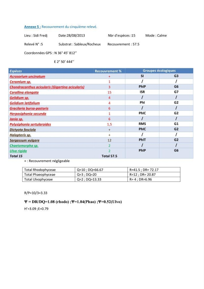 Bioécologie des macroalgues au niveau de Sidi Fredj (w. Alger)