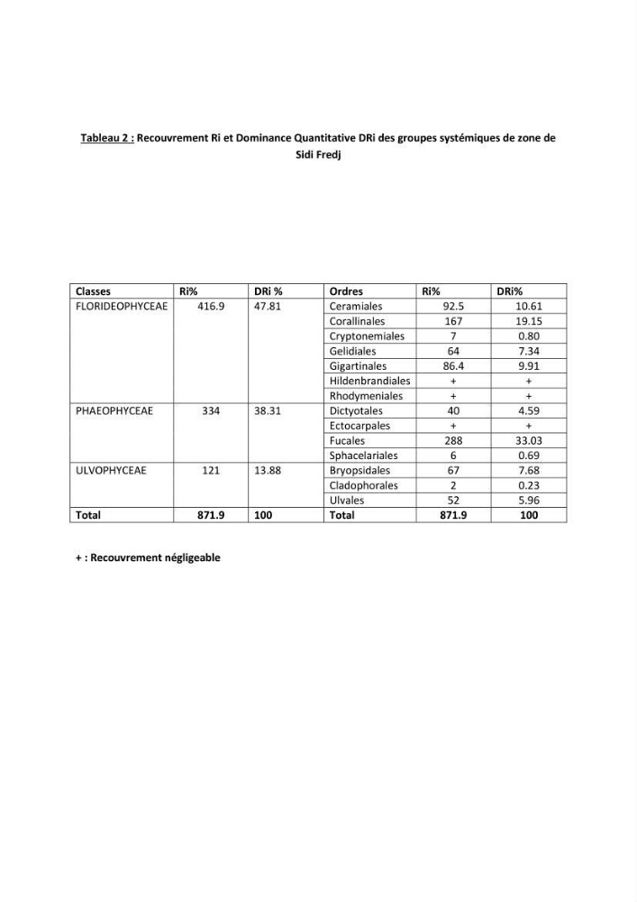 Bioécologie des macroalgues au niveau de Sidi Fredj (w. Alger)