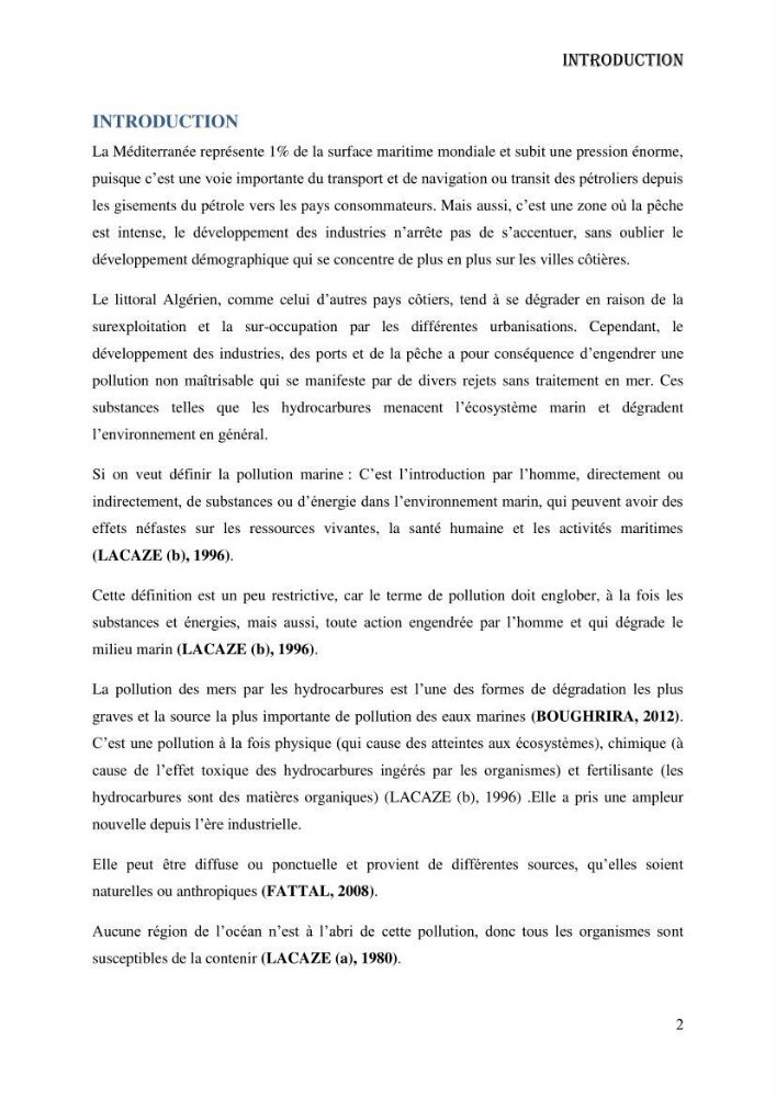 Evaluation de la vulnérabilité bio-morphosédimentaire de la baie de Bou-Ismail face à une pollution potentielle par les hydrocarbures: