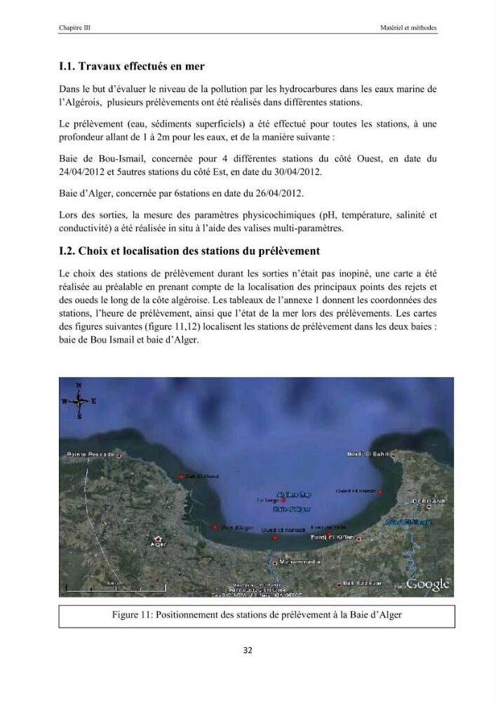Etat de la pollution par les hydocarbures dans les eaux et les sédiments superficiels dans la baie d\'Alger et la baie de Bou-Ismail