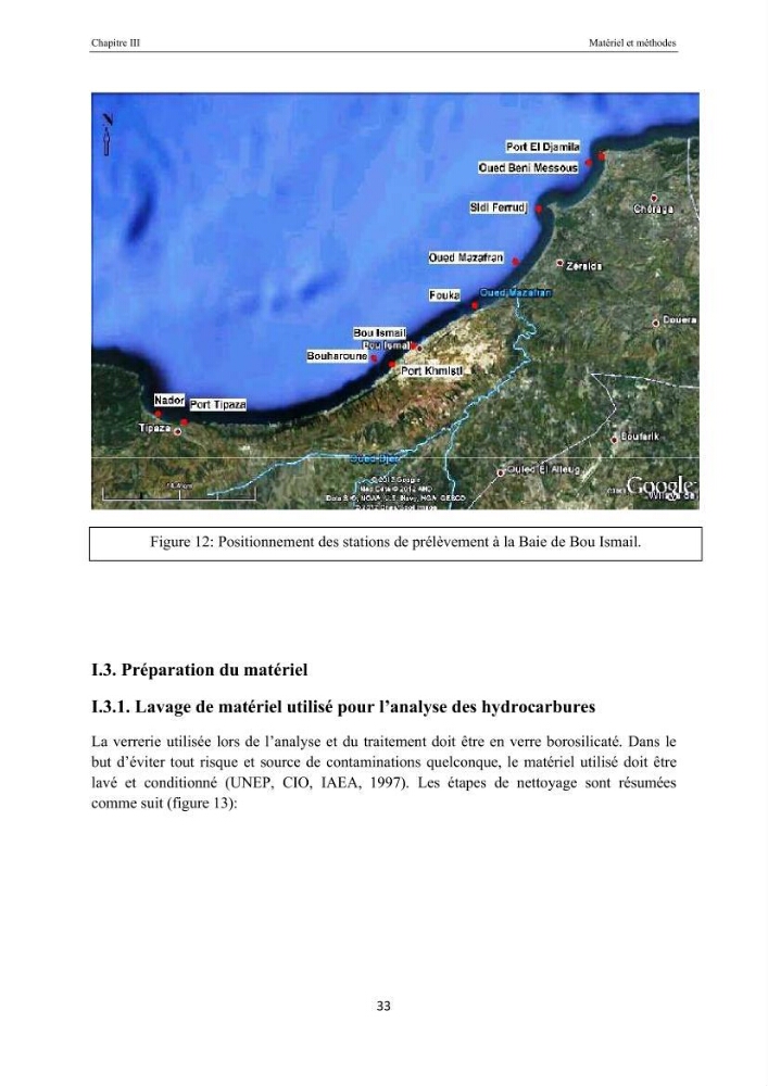 Etat de la pollution par les hydocarbures dans les eaux et les sédiments superficiels dans la baie d\'Alger et la baie de Bou-Ismail