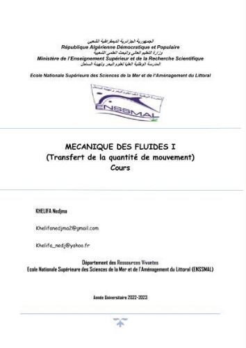 Mécanique des fluides 1: transfert de la quantité de mouvement (cours) Mécanique des fluides 1: transfert de la quantité de mouvement (cours)