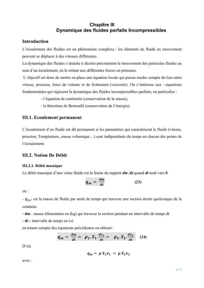 Mécanique des fluides 1: transfert de la quantité de mouvement (cours)
