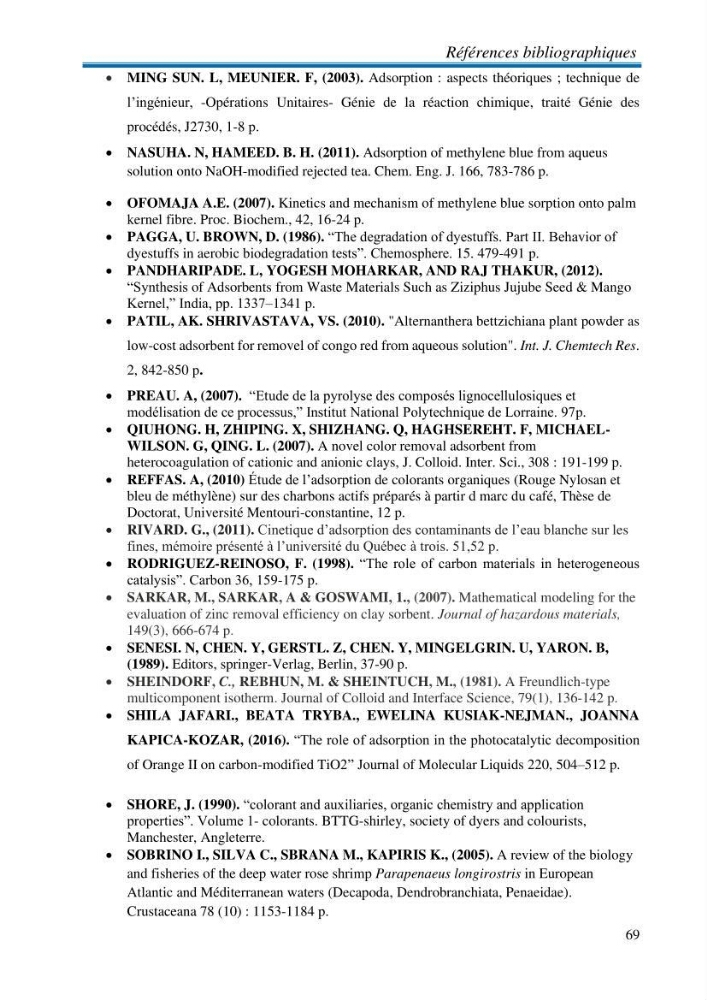 Elaboration d\'un adsorbant à partir des coproduits de la mer :application à la rétention des colorants textiles