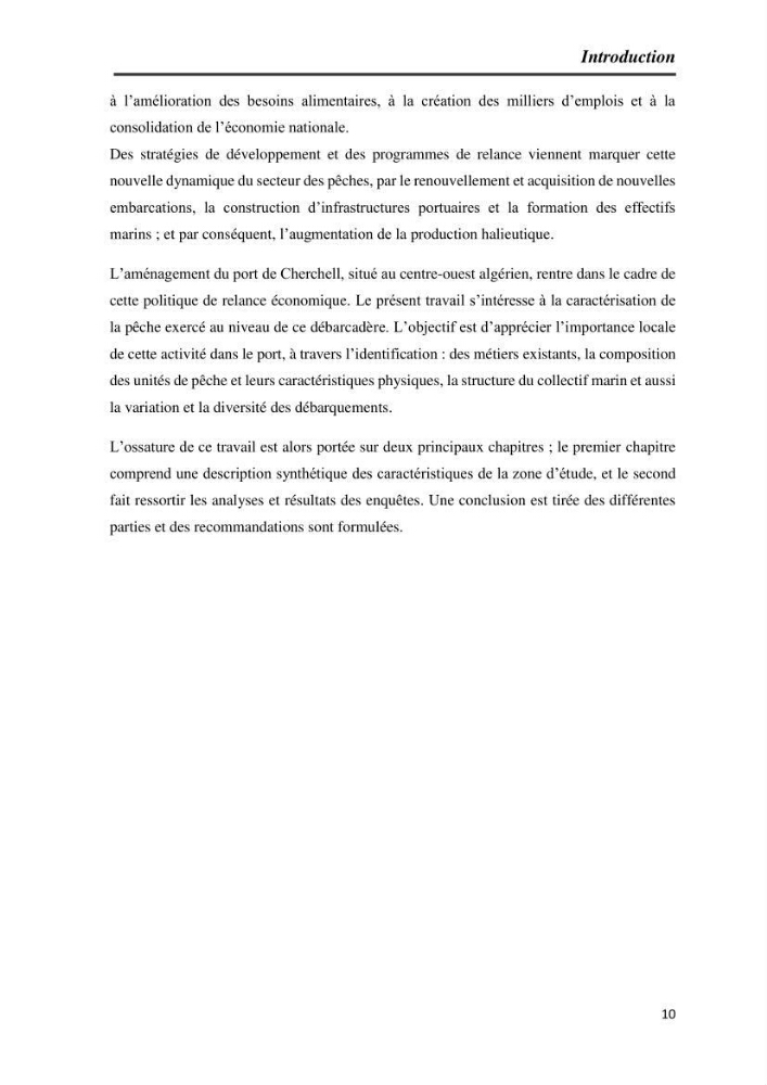 Caractérisation de l\'activité de pêche au niveau du port de Cherchell: