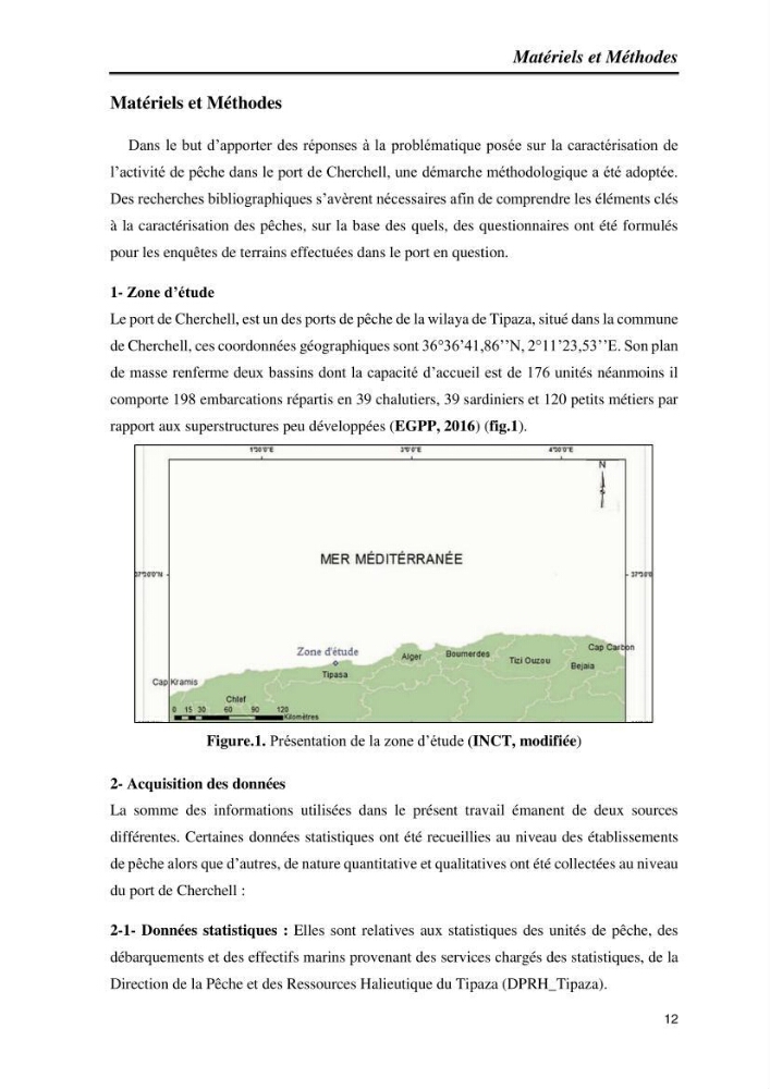 Caractérisation de l\'activité de pêche au niveau du port de Cherchell: