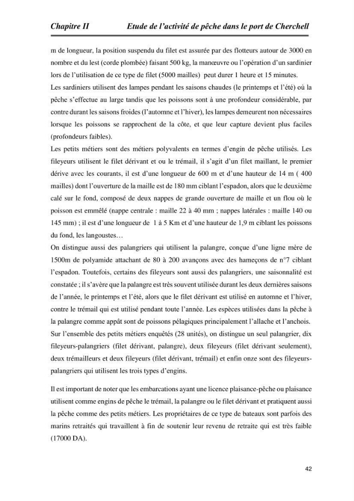 Caractérisation de l\'activité de pêche au niveau du port de Cherchell: