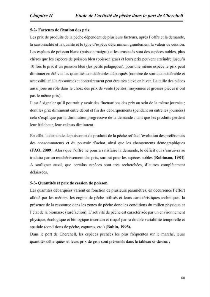 Caractérisation de l\'activité de pêche au niveau du port de Cherchell: