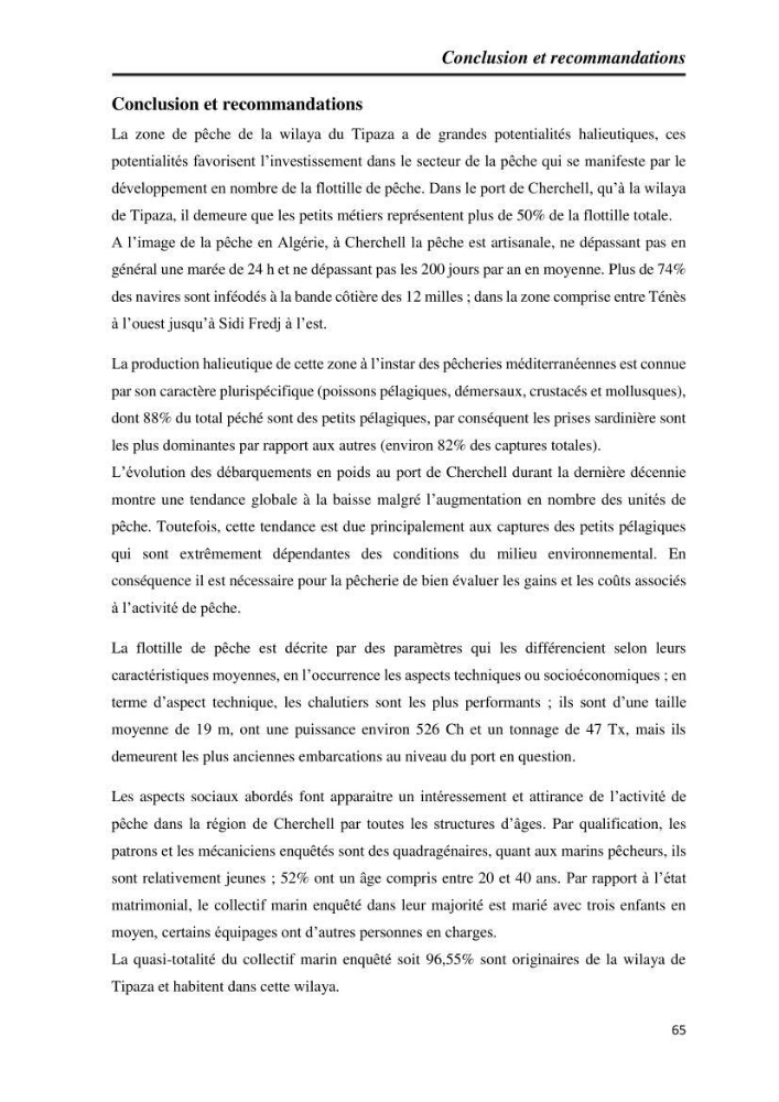 Caractérisation de l\'activité de pêche au niveau du port de Cherchell: