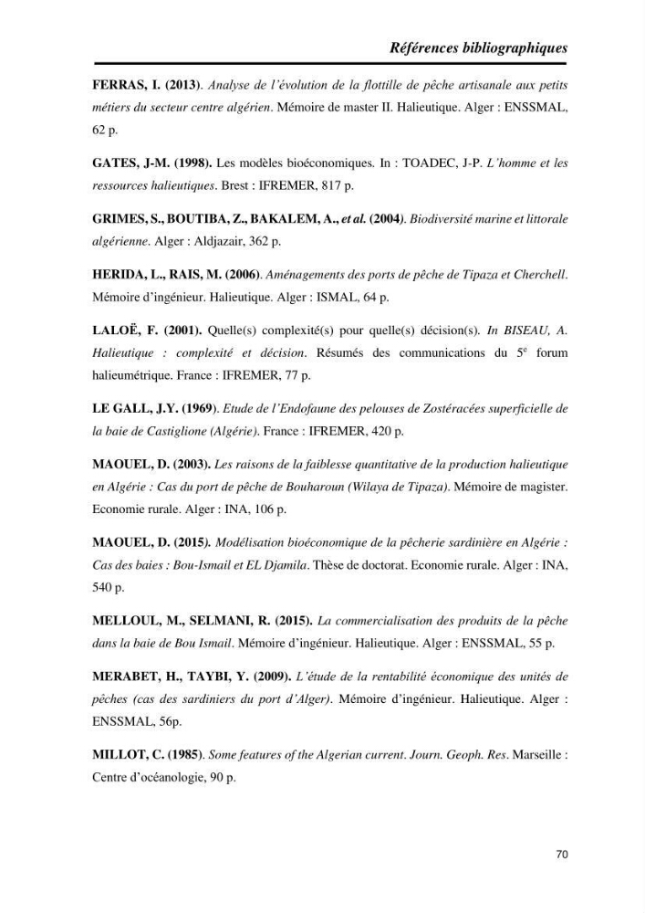 Caractérisation de l\'activité de pêche au niveau du port de Cherchell: