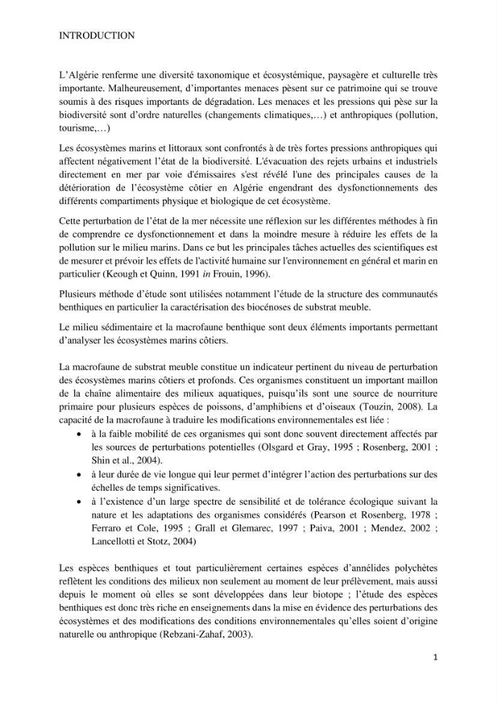 Caractérisation des biocenoces benthiques des côtes Algériennes: évolution et suivi