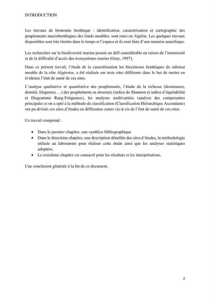 Caractérisation des biocenoces benthiques des côtes Algériennes: évolution et suivi