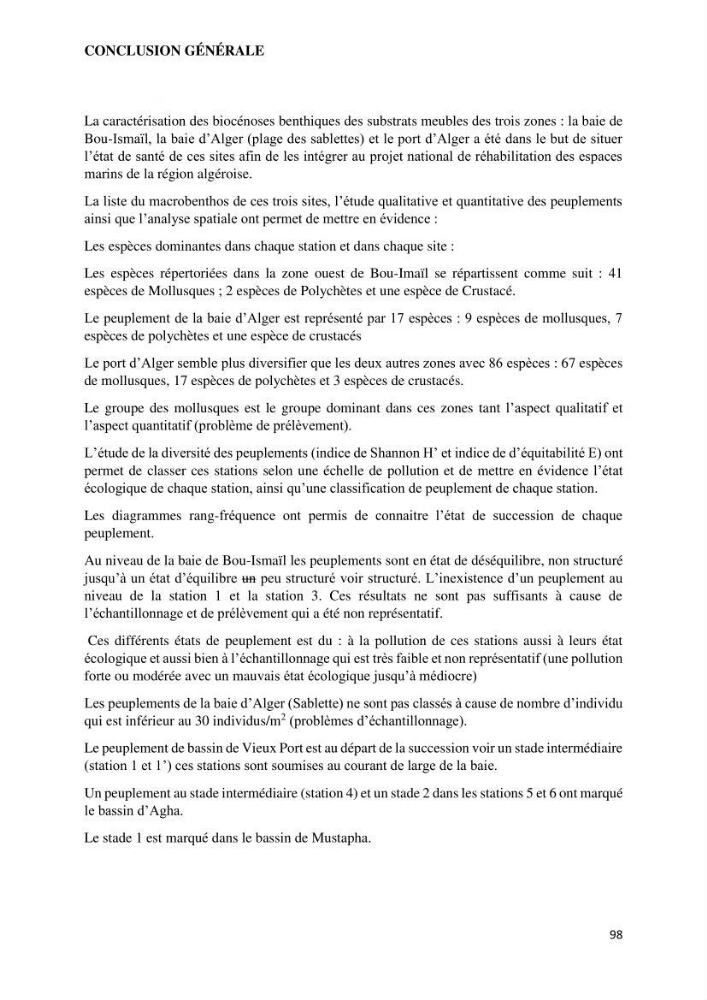 Caractérisation des biocenoces benthiques des côtes Algériennes: évolution et suivi