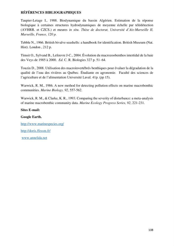 Caractérisation des biocenoces benthiques des côtes Algériennes: évolution et suivi