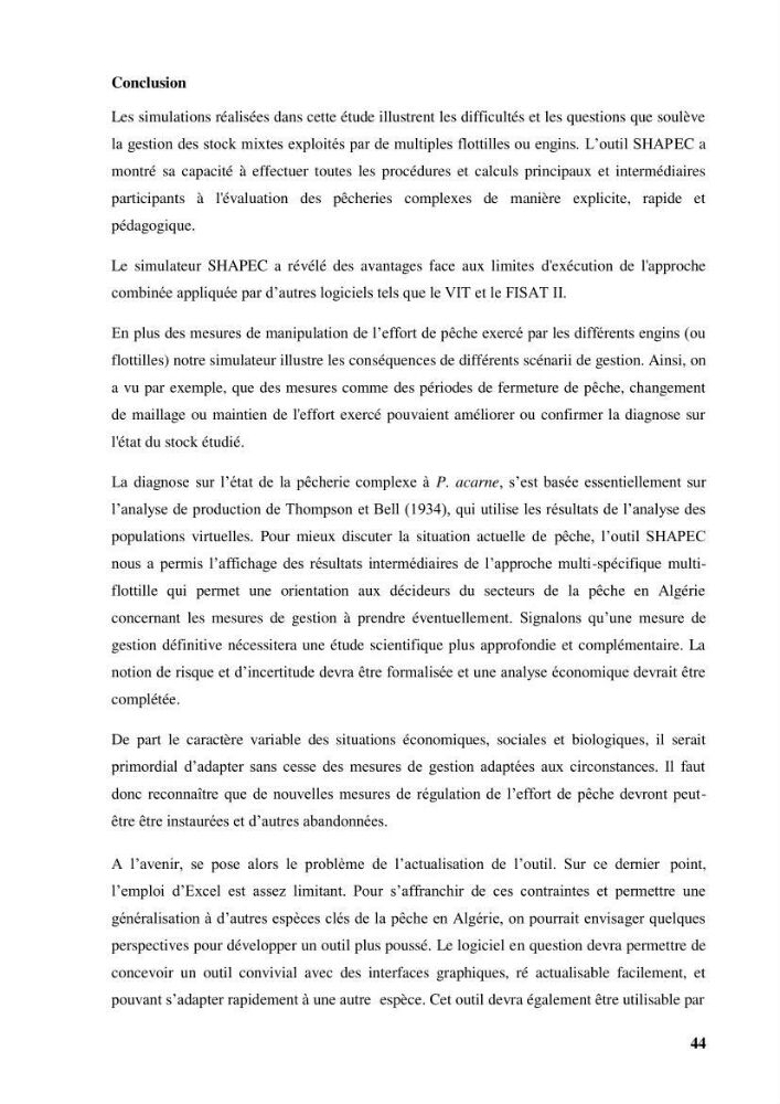 Elaboration d’un outil de simulation pour l’évaluation et de la gestion des pêcheries mixtes multi-flottille
