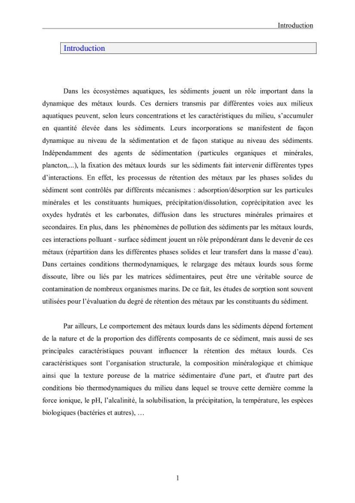 Etude du comportement des métaux lourds Pb, Zn, Cu et Cd en surface d\'une matrice de type sédiment