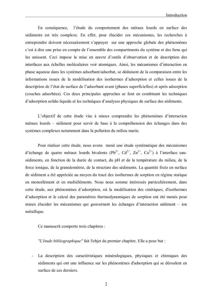 Etude du comportement des métaux lourds Pb, Zn, Cu et Cd en surface d\'une matrice de type sédiment