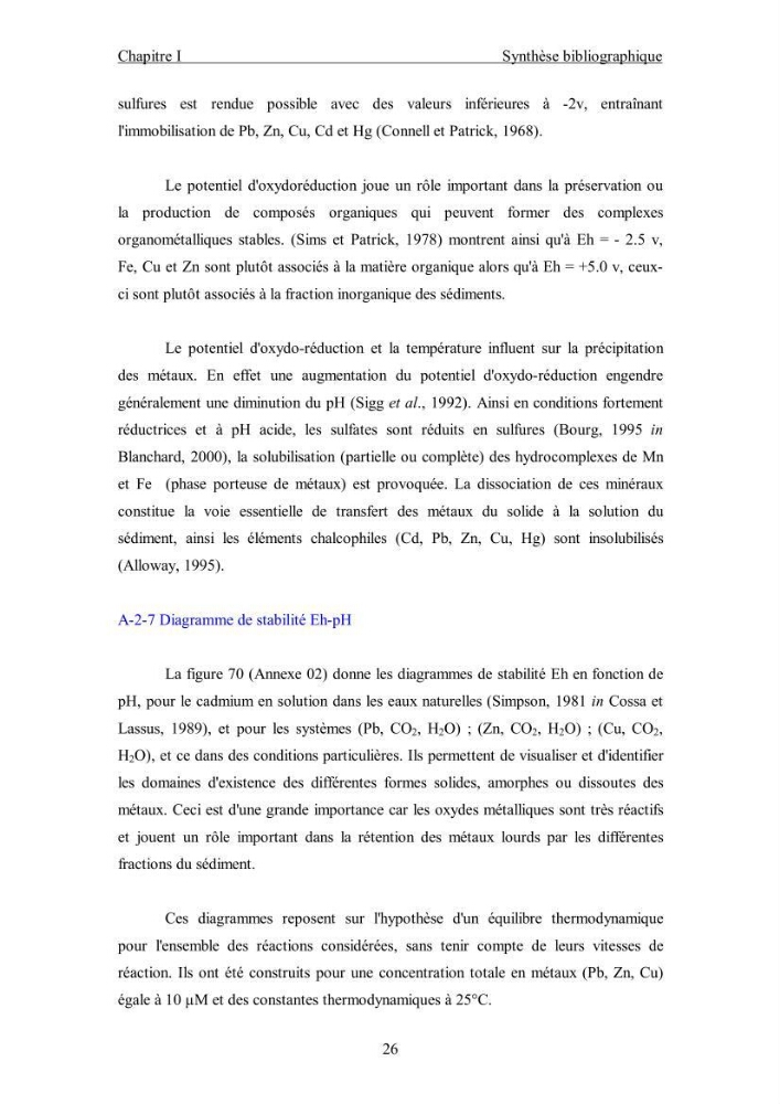 Etude du comportement des métaux lourds Pb, Zn, Cu et Cd en surface d\'une matrice de type sédiment