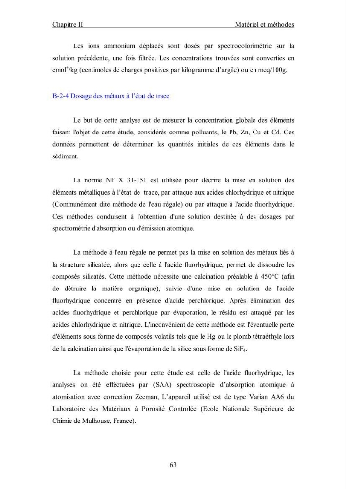 Etude du comportement des métaux lourds Pb, Zn, Cu et Cd en surface d\'une matrice de type sédiment