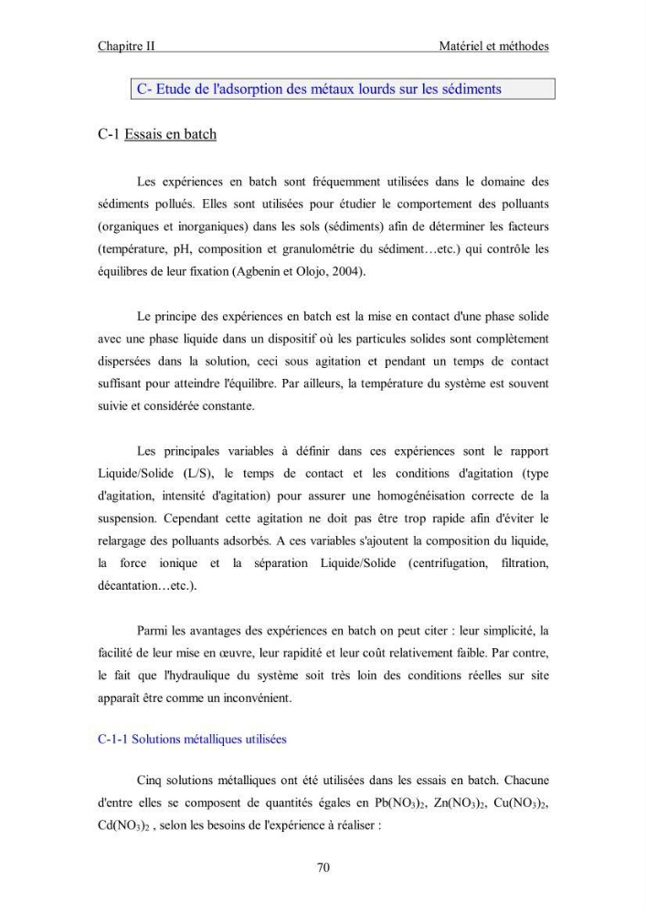 Etude du comportement des métaux lourds Pb, Zn, Cu et Cd en surface d\'une matrice de type sédiment