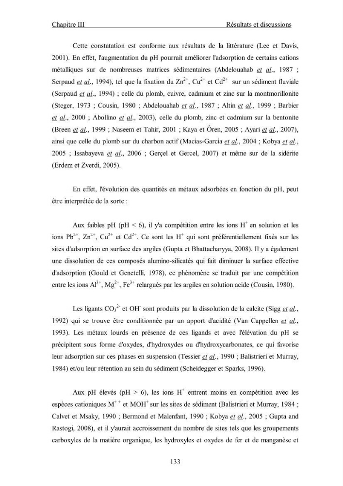 Etude du comportement des métaux lourds Pb, Zn, Cu et Cd en surface d\'une matrice de type sédiment