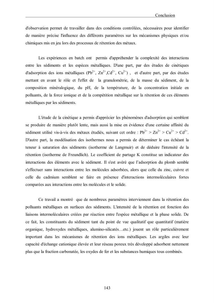 Etude du comportement des métaux lourds Pb, Zn, Cu et Cd en surface d\'une matrice de type sédiment