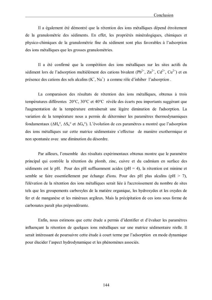 Etude du comportement des métaux lourds Pb, Zn, Cu et Cd en surface d\'une matrice de type sédiment