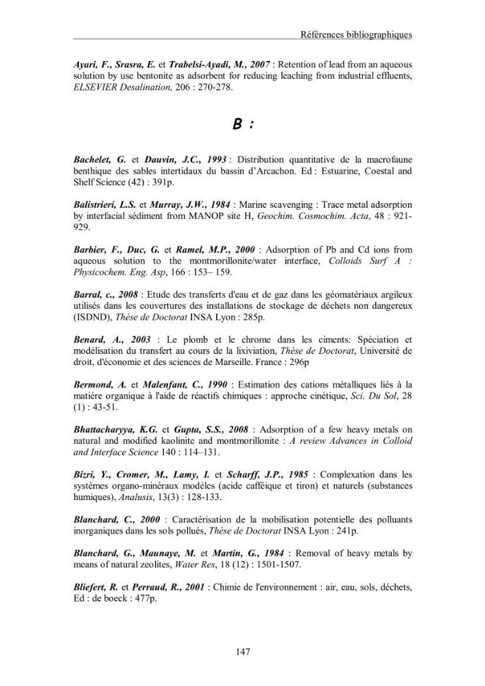 Etude du comportement des métaux lourds Pb, Zn, Cu et Cd en surface d\'une matrice de type sédiment