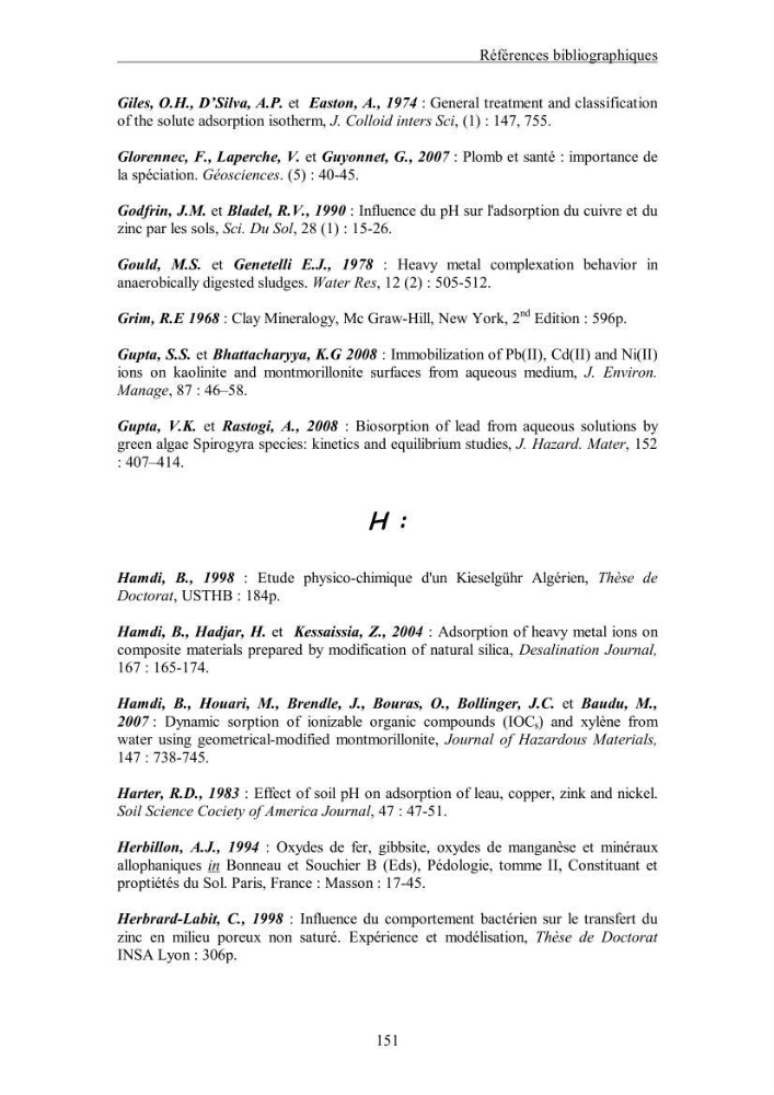 Etude du comportement des métaux lourds Pb, Zn, Cu et Cd en surface d\'une matrice de type sédiment