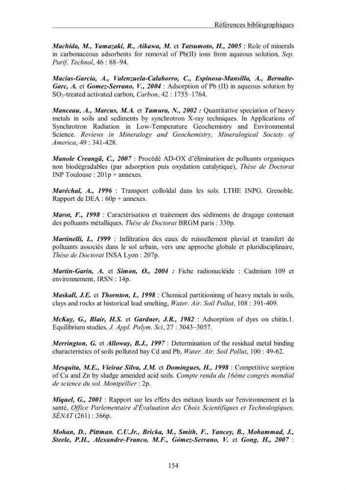 Etude du comportement des métaux lourds Pb, Zn, Cu et Cd en surface d\'une matrice de type sédiment