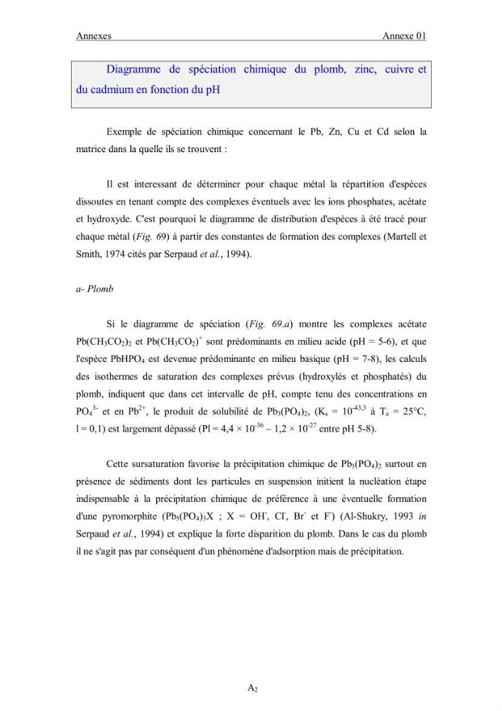 Etude du comportement des métaux lourds Pb, Zn, Cu et Cd en surface d\'une matrice de type sédiment