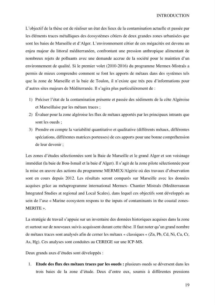Apports et accumulation des métaux traces dans les sédiments des baies d’Alger et de Marseille