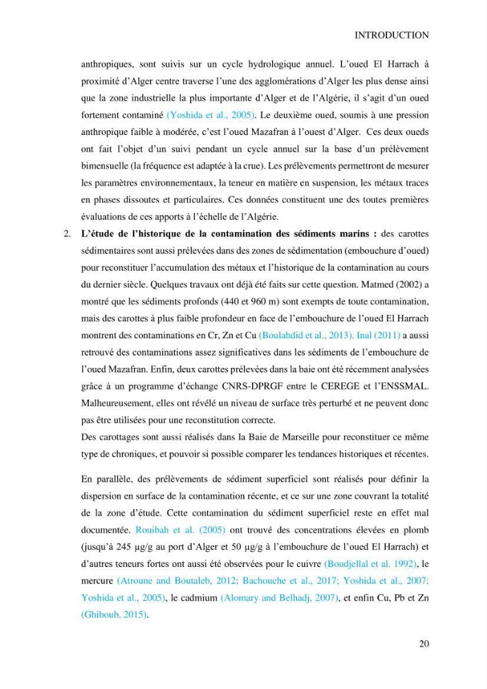 Apports et accumulation des métaux traces dans les sédiments des baies d’Alger et de Marseille