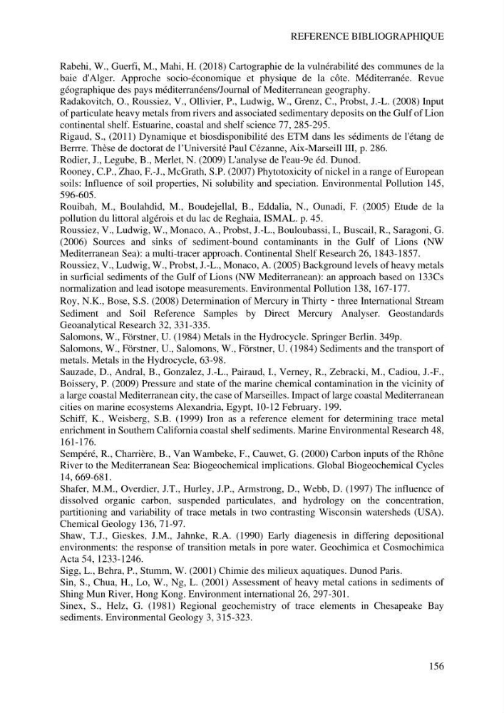 Apports et accumulation des métaux traces dans les sédiments des baies d’Alger et de Marseille