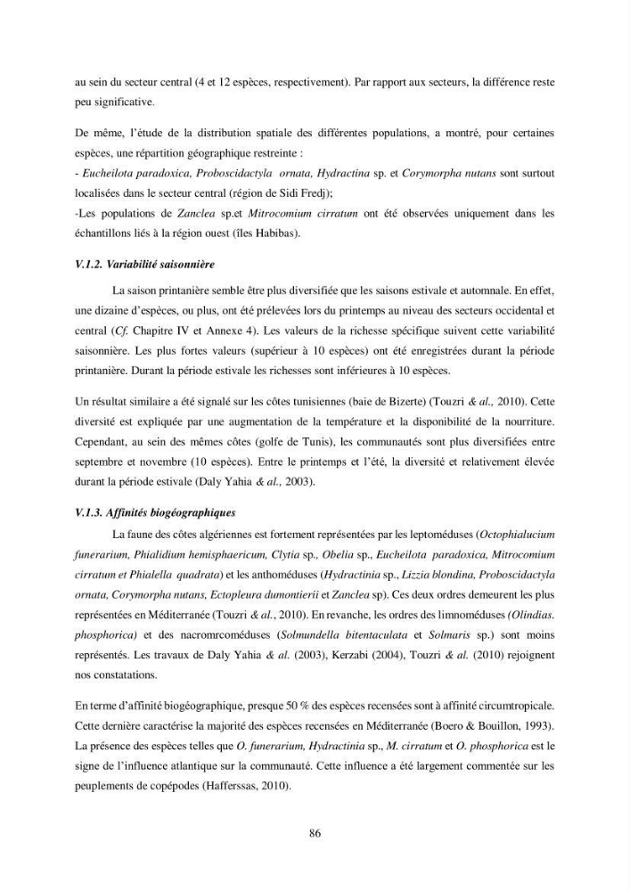 Peuplement de meduses des côtes Algeriennes