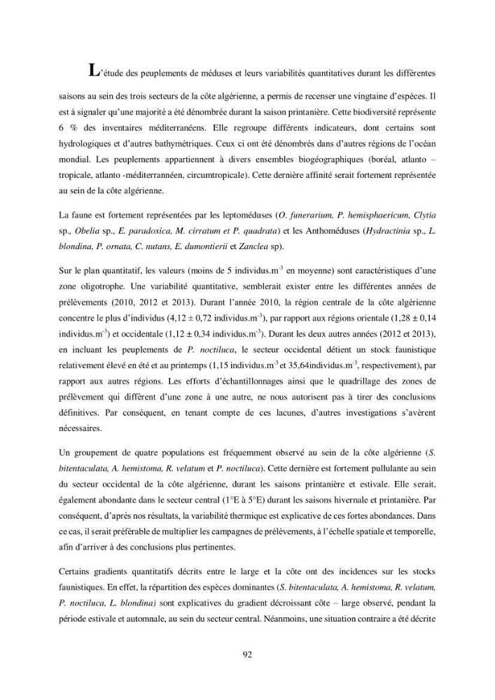 Peuplement de meduses des côtes Algeriennes