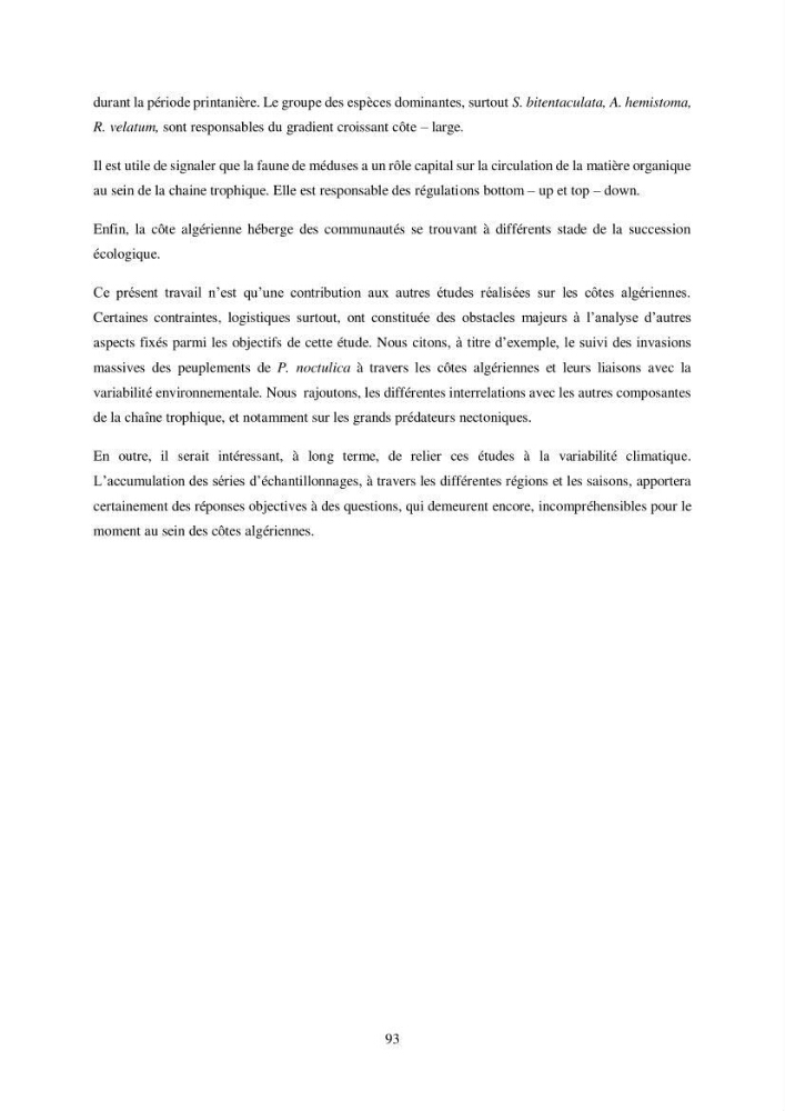 Peuplement de meduses des côtes Algeriennes