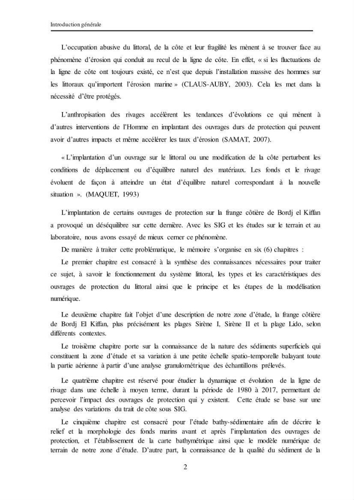 Impacts de l\'implantation des ouvrages de protection sur frange côtière de Bordj El Kiiffan