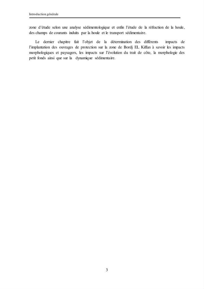 Impacts de l\'implantation des ouvrages de protection sur frange côtière de Bordj El Kiiffan