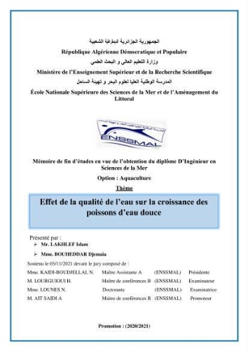 Effet de la qualité de l’eau sur la croissance des poissons d’eau douce Effet de la qualité de l’eau sur la croissance des poissons d’eau douce